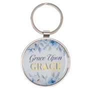 Imagen de Grace Upon Grace Indigo Rose Gold Metal Epoxy-coated Keychain - John 1:16