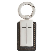 Imagen de Man of God Black Faux Leather and Silver Metal Cross Keychain