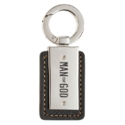 Imagen de Man of God Black Faux Leather and Silver Metal Cross Keychain