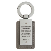 Imagen de Strong Lion Gray Faux Leather and Silver Metal Keychain - Joshua 1:9