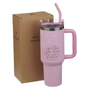 Imagen de Things Are Possible Pink Poppy Stainless Steel Tumbler with Straw - Matthew 19:26
