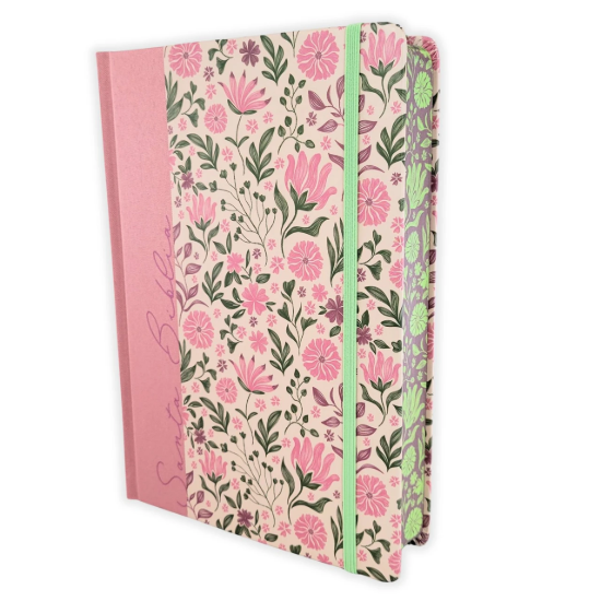 Imagen de Biblia de Apuntes RVR60 Tapa dura, Rosada con Flores, cantos pintados