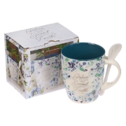 Imagen de Saved by Grace Blue Floral Ceramic Coffee Mug with Spoon - Ephesians 2:8