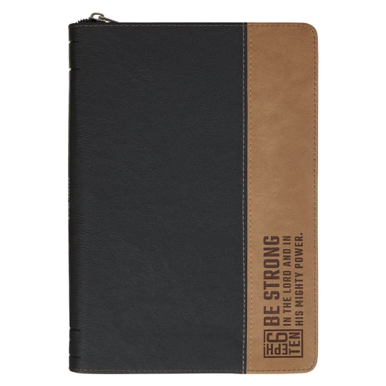 Imagen de Be Strong Black and Tan Faux Leather Classic Journal with Zipper Closure - Ephesians 6:10