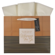 Imagen de Wherever You Go Brown Striped Plaid Large Landscape Gift Bag - Joshua 1:9