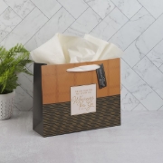 Imagen de Wherever You Go Brown Striped Plaid Large Landscape Gift Bag - Joshua 1:9