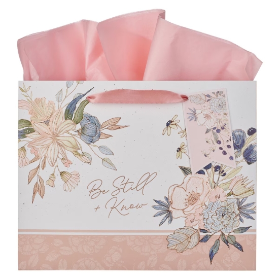 Imagen de Be Still and Know Peach Blossom Large Landscape Gift Bag - Psalm 46:10