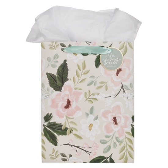 Imagen de He is Our Peace Green Floral Large Portrait Gift Bag - Ephesians 2:14