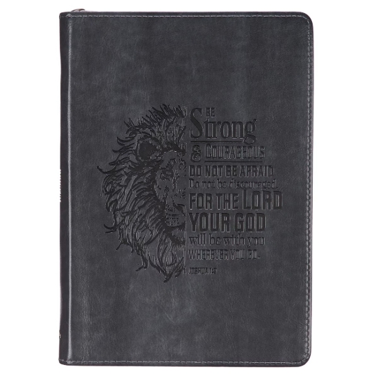 Imagen de Be Strong and Courageous Classic Gray Faux Leather Journal with Zipper Closure - Joshua 1:9