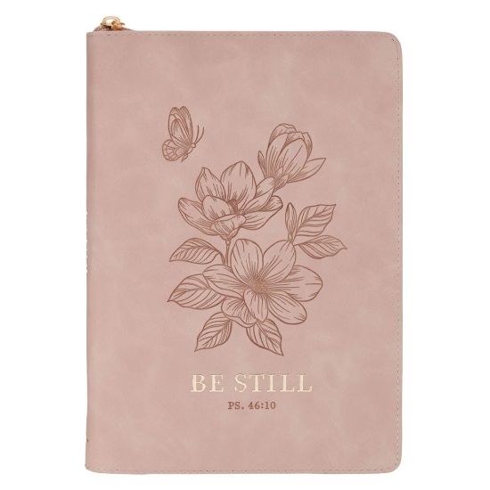 Imagen de Be Still Pink Floral Faux Leather Classic Journal with Zipper Closure - Psalm 46:10